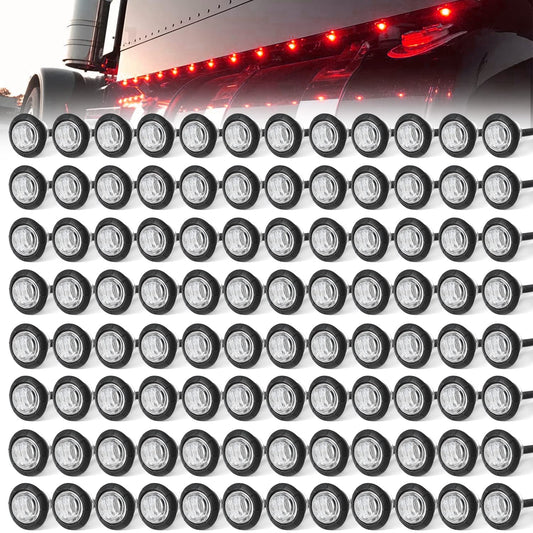 MADCATZ 100Pcs LED Marker Lights, 3/4 Inch Clear Lens Red, Turn Signal Indicator, for Trailer Truck RV Car Bus Van